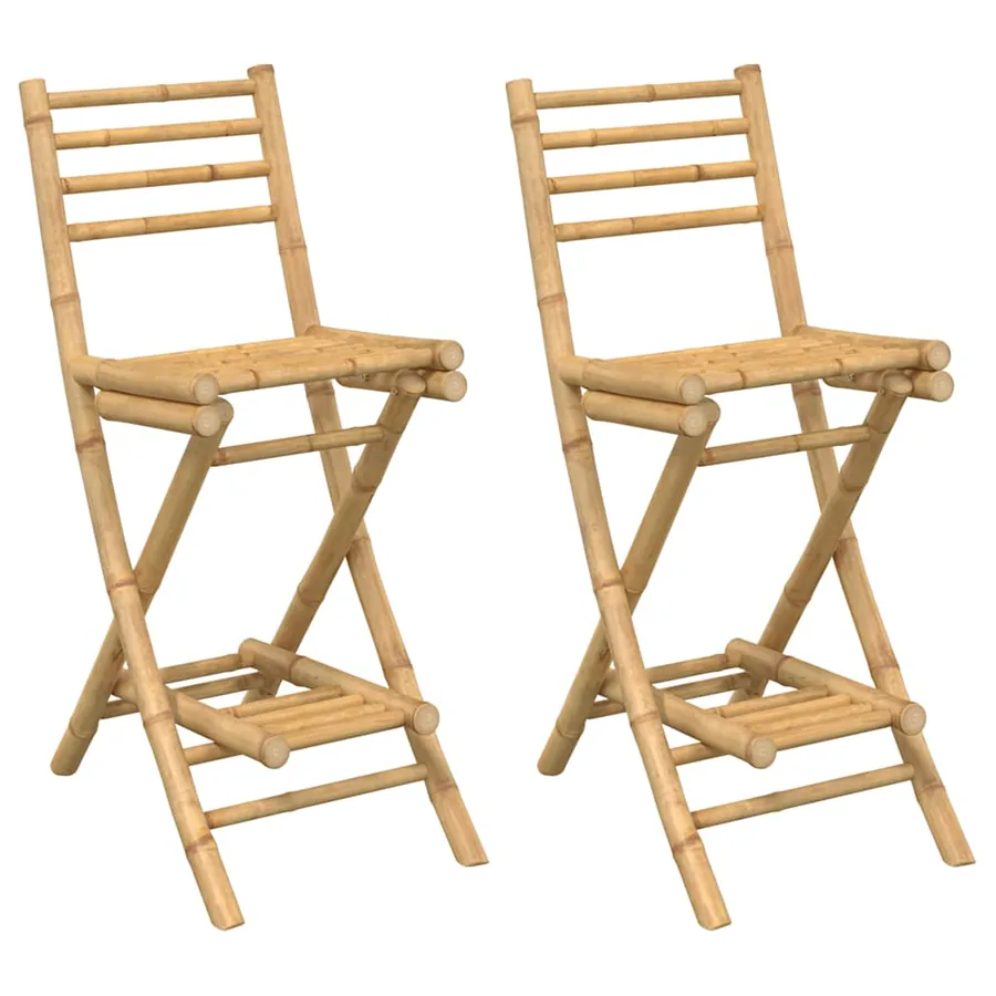 Tabourets de bar d'extérieur avec repose-pieds 2 pcs pliables en bambou - 2
