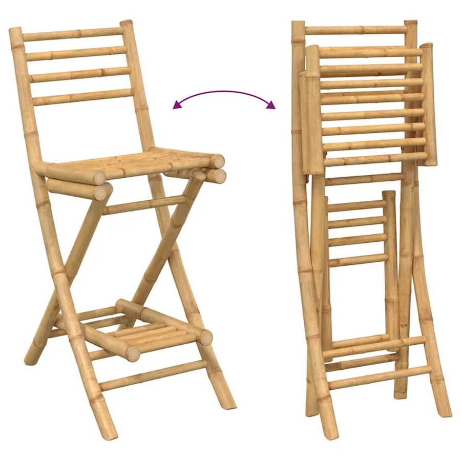 Tabourets de bar d'extérieur avec repose-pieds 2 pcs pliables en bambou - 8