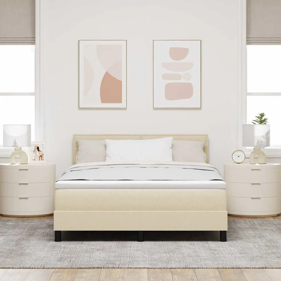 Lit à ressorts avec matelas avec LED Crème 140 x 200 cm tissu - 4