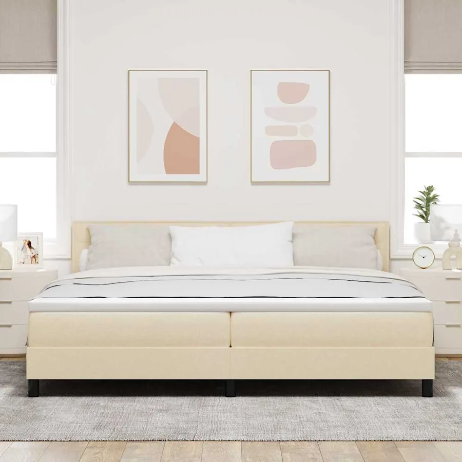 Lit à ressorts avec matelas avec LED Crème 200 x 200 cm tissu - 4