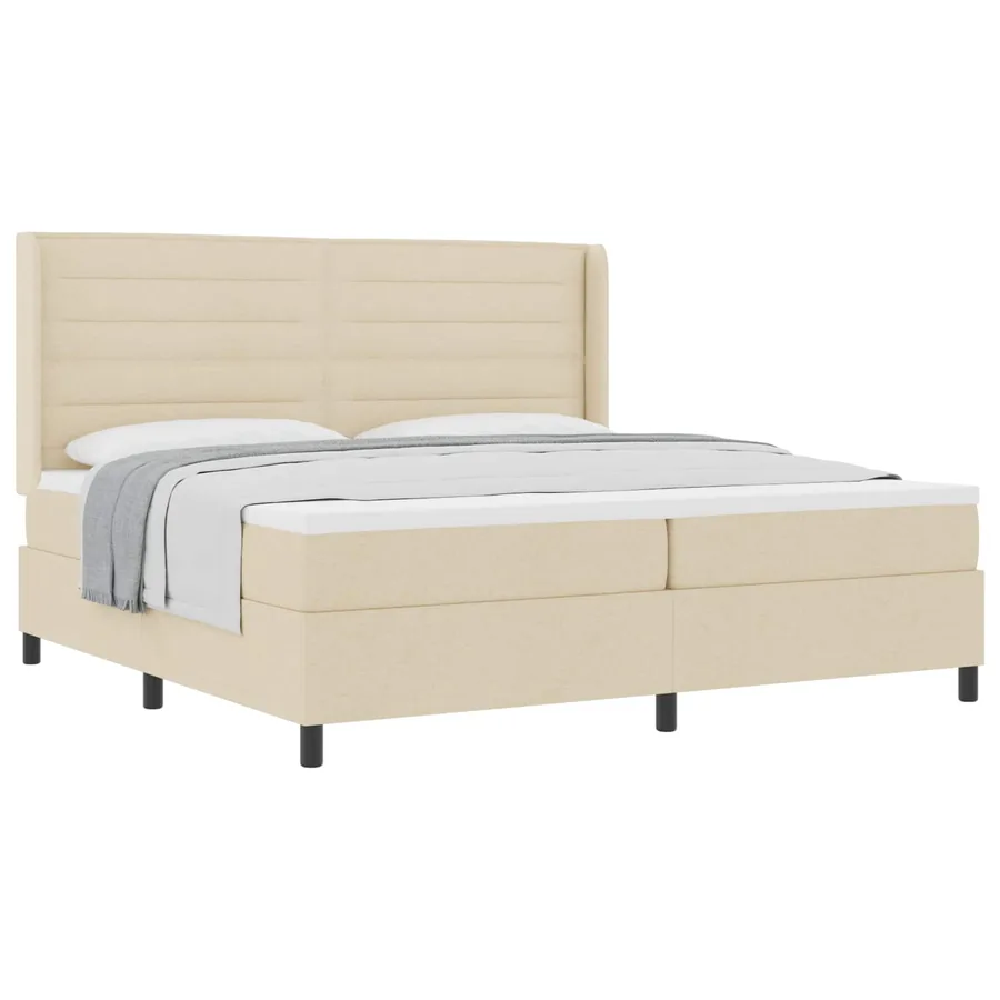 Lit à ressorts avec matelas Crème 200 x 200 cm tissu - 2