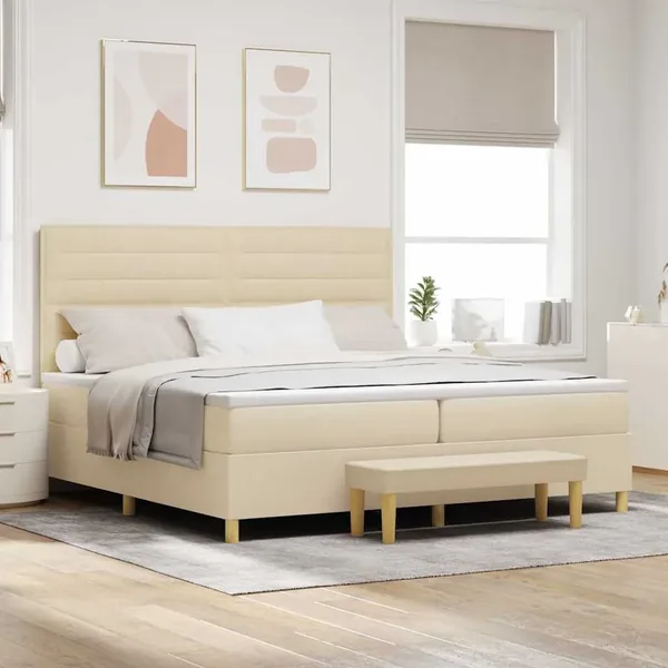 Lit à ressorts avec matelas Crème 200 x 200 cm tissu