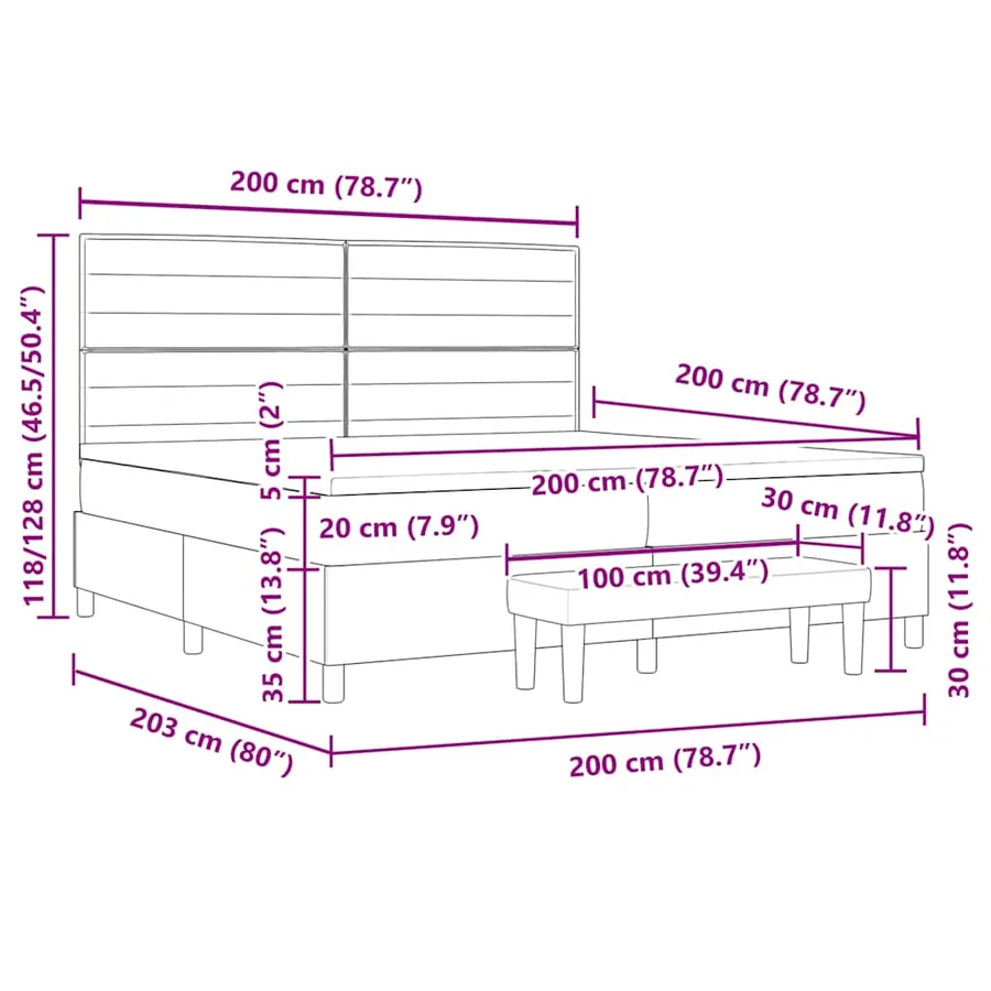 Lit à ressorts avec matelas Crème 200 x 200 cm tissu - 12