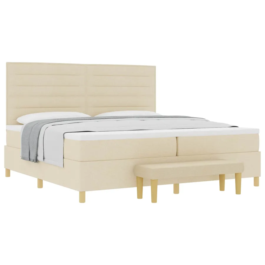 Lit à ressorts avec matelas Crème 200 x 200 cm tissu - 2