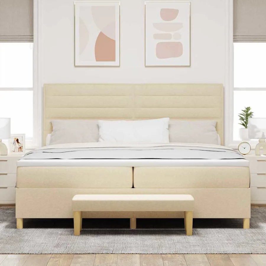 Lit à ressorts avec matelas Crème 200 x 200 cm tissu - 3