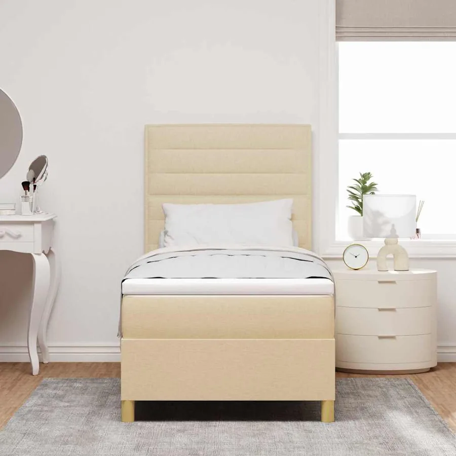 Lit à ressort LED avec matelas Crème 100 x 200 cm tissu - 4