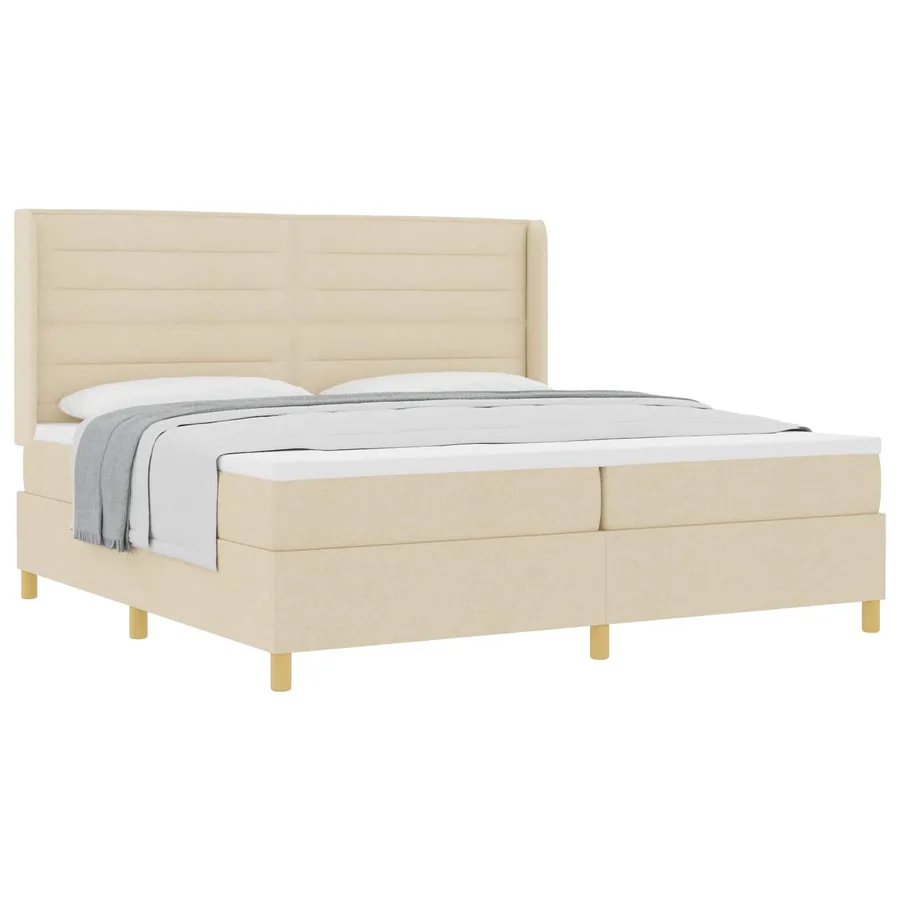 Lit à ressorts avec matelas Crème 200 x 200 cm tissu - 2