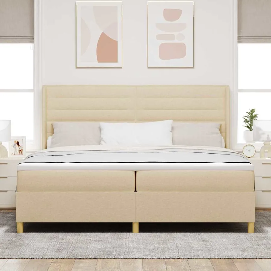 Lit à ressorts avec matelas Crème 200 x 200 cm tissu - 3