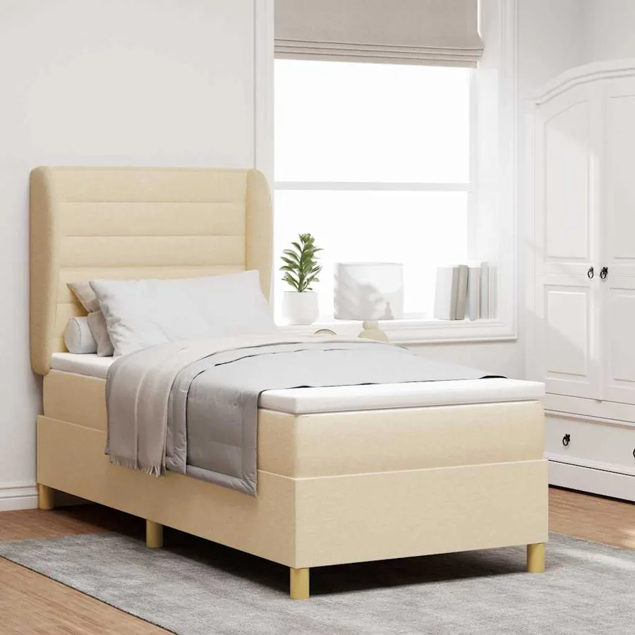 Lit à ressorts avec matelas Crème 200 x 100 cm tissu