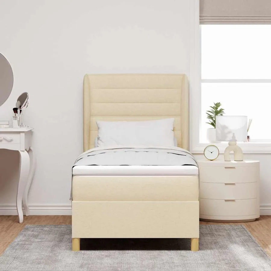 Lit à ressorts avec matelas Crème 200 x 100 cm tissu - 3
