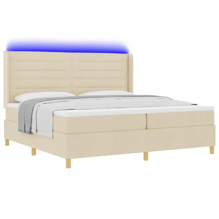 Lit à ressorts avec matelas avec LED Crème 200 x 200 cm tissu - 3