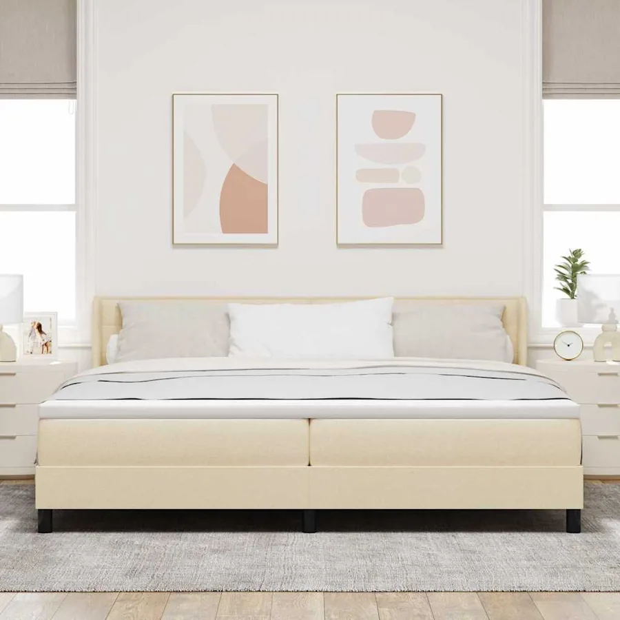 Lit à ressorts avec matelas Crème 200 x 200 cm tissu - 3