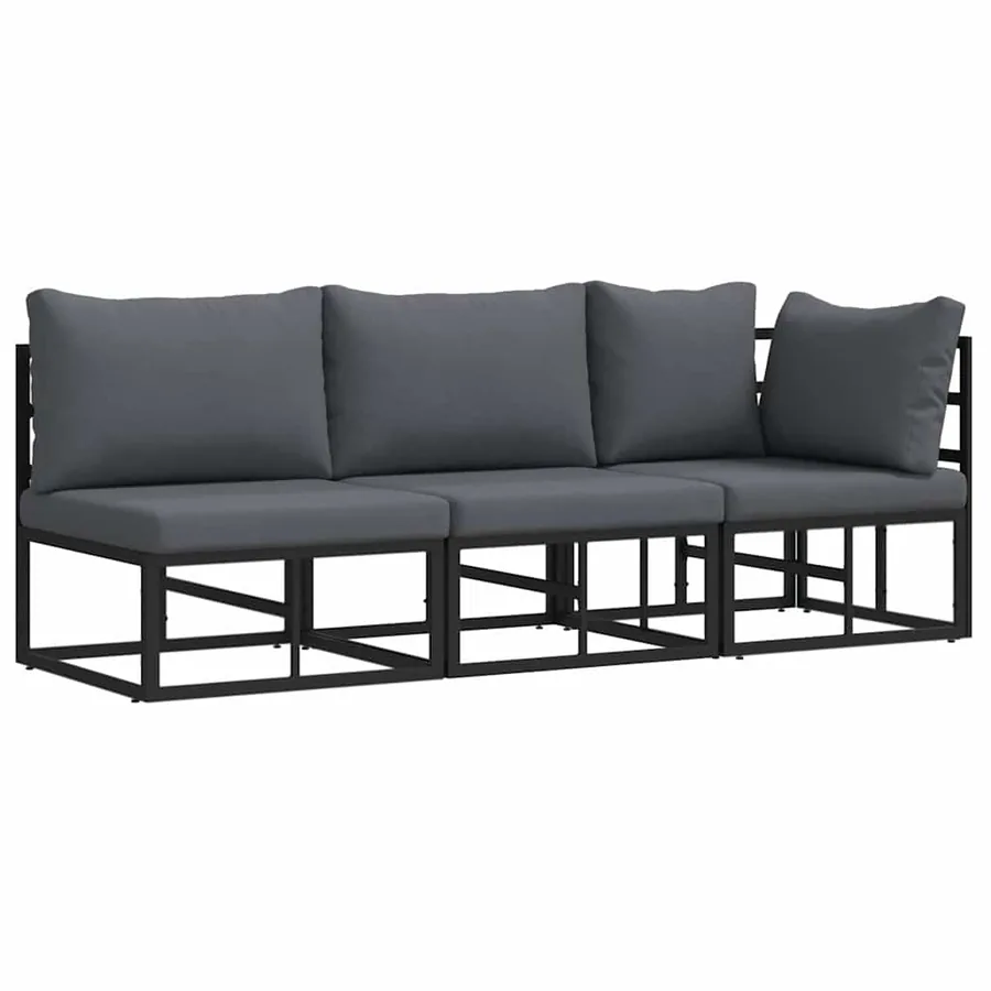 Mobilier de jardin 3 Pièce Noir et anthracite Métal - 2