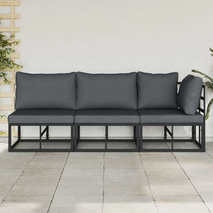 Mobilier de jardin 3 Pièce Noir et anthracite Métal - 3