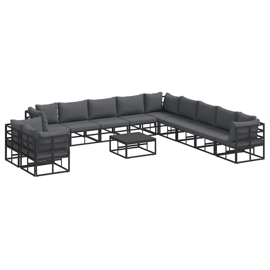 Ensemble de canapé de jardin avec coussin 12 pcs Noir Aluminium - 2