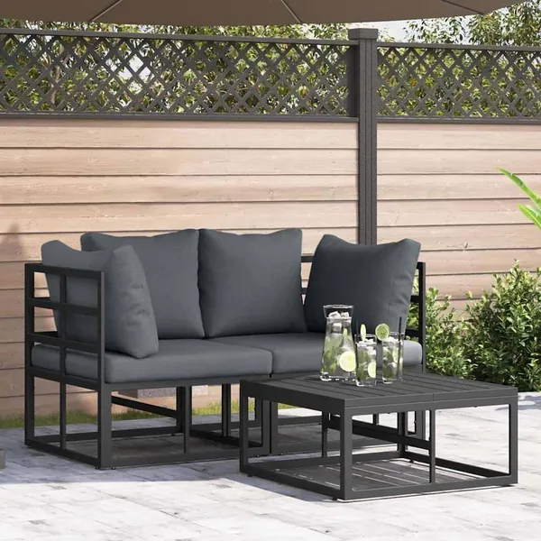 Ensemble de canapé de jardin 3 pcs Noir Métal