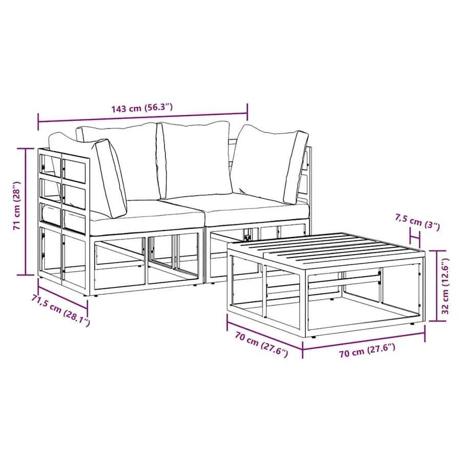 Ensemble de canapé de jardin 3 pcs Noir Métal - 12