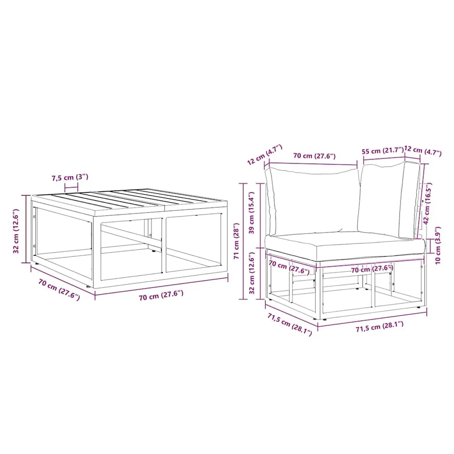 Ensemble de canapé de jardin 3 pcs Noir Métal - 13