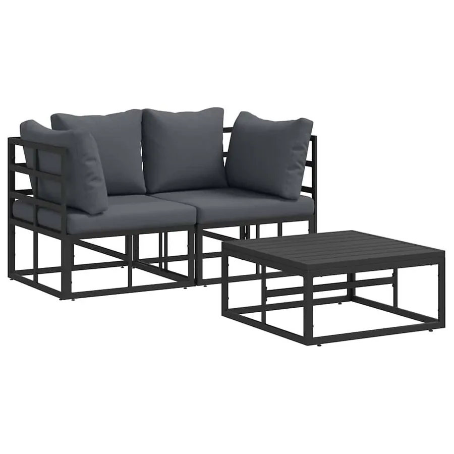 Ensemble de canapé de jardin 3 pcs Noir Métal - 2