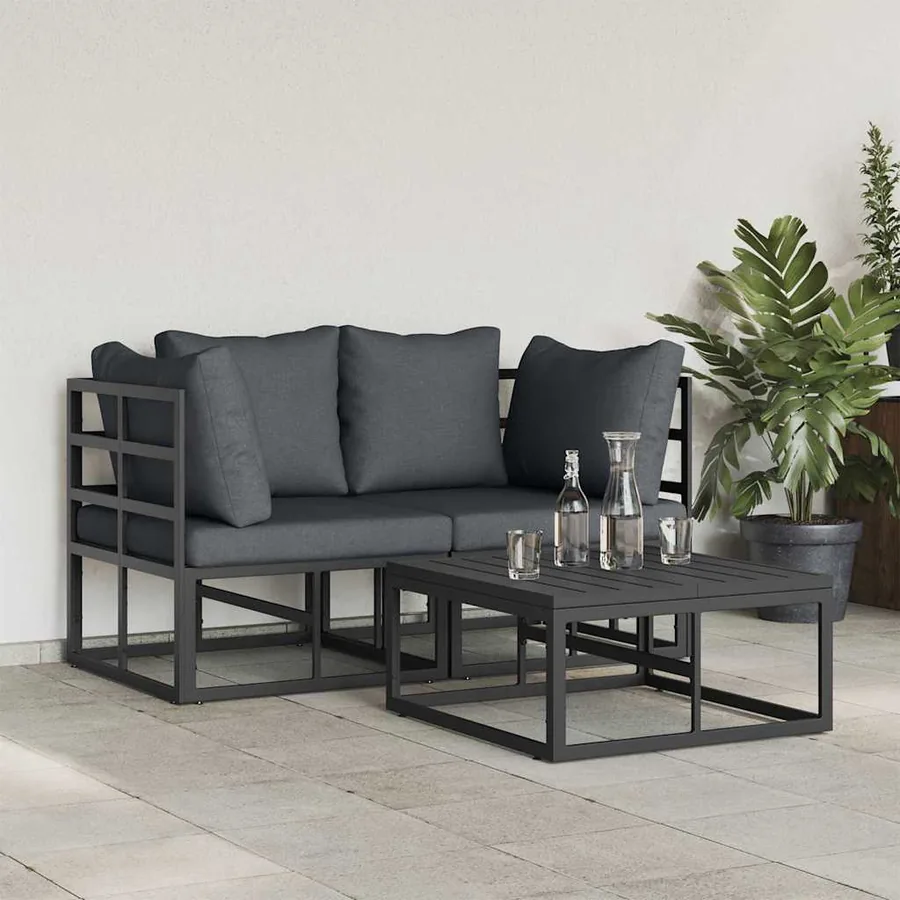 Ensemble de canapé de jardin 3 pcs Noir Métal - 4
