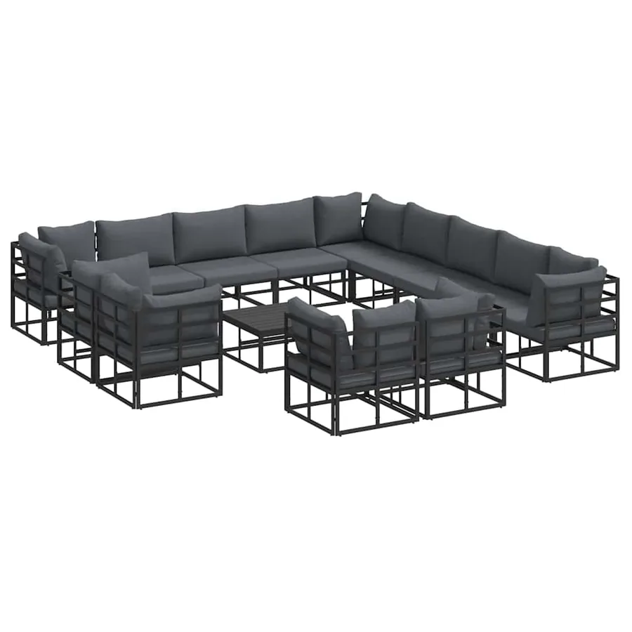 Ensemble de canapé de jardin avec coussin 14 pcs Noir Aluminium - 2