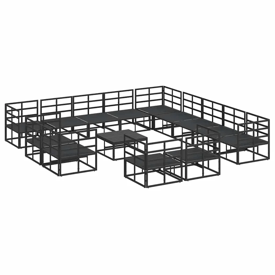 Ensemble de canapé de jardin avec coussin 14 pcs Noir Aluminium - 6