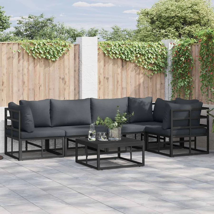 Ensemble de canapé de jardin avec coussin 5 pcs Noir Aluminium