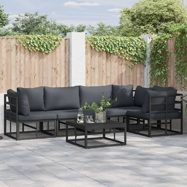 Ensemble de canapé de jardin avec coussin 5 pcs Noir Aluminium