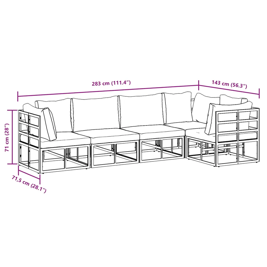 Ensemble de canapé de jardin avec coussin 5 pcs Noir Aluminium - 11