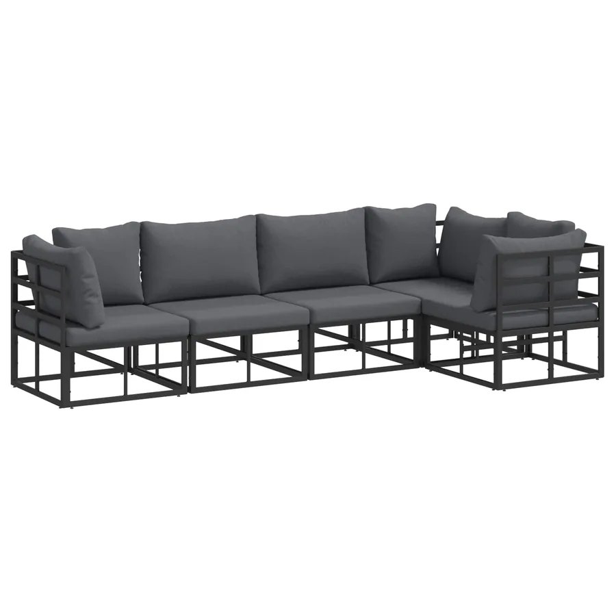 Ensemble de canapé de jardin avec coussin 5 pcs Noir Aluminium - 2