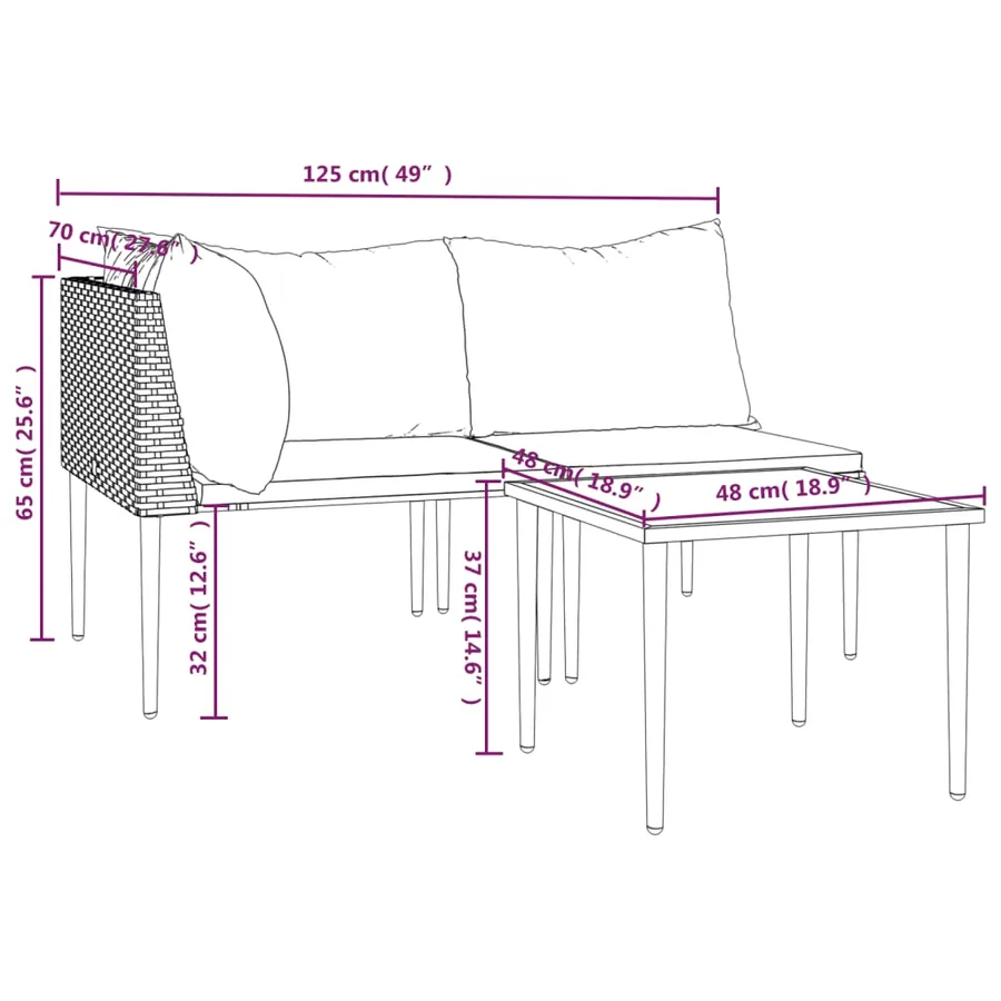 Salon de jardin 3 pcs avec coussins Gris Résine tressée - 11