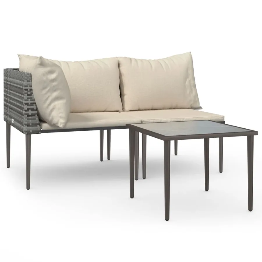 Salon de jardin 3 pcs avec coussins Gris Résine tressée - 2