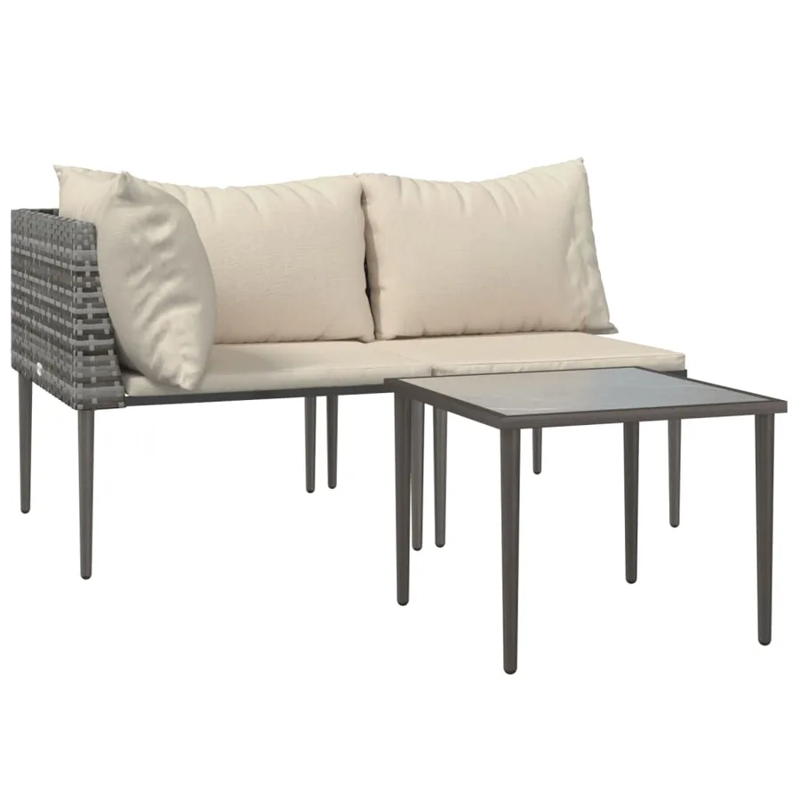 Salon de jardin 3 pcs avec coussins Gris Résine tressée - 3