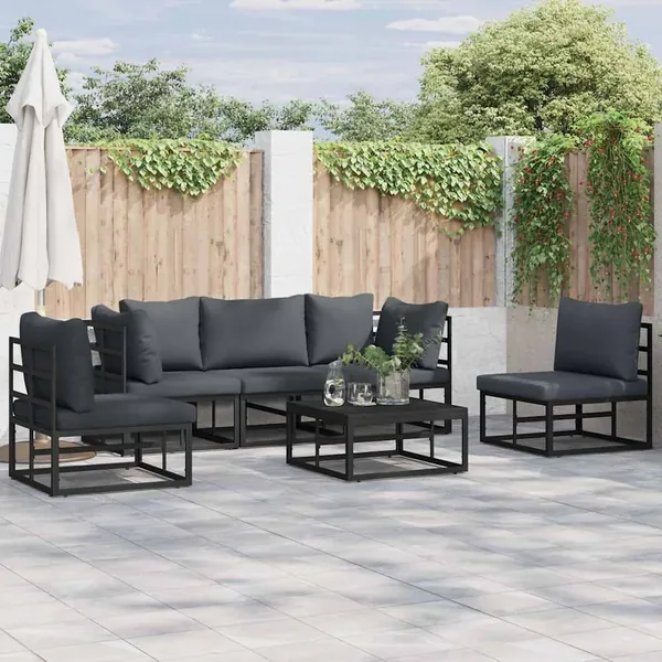 Ensemble de canapé de jardin avec coussin 6 pcs Noir Aluminium
