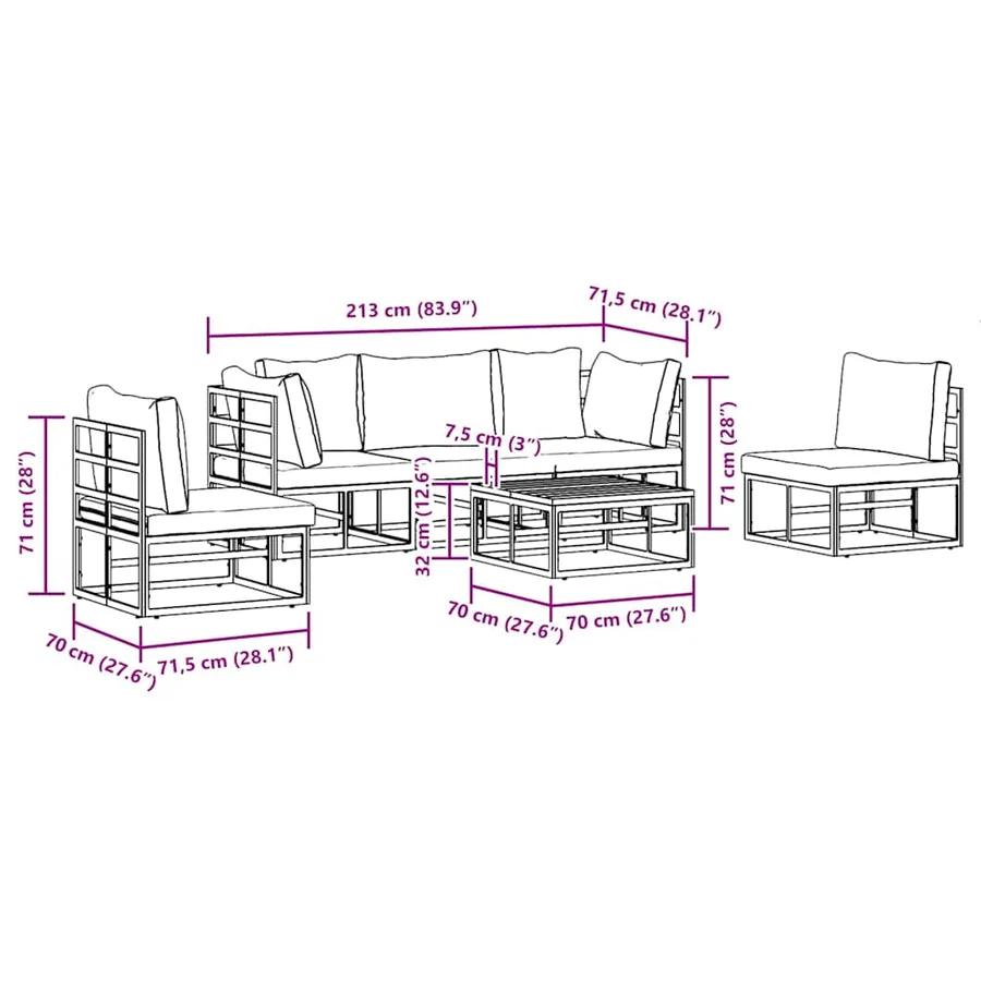 Ensemble de canapé de jardin avec coussin 6 pcs Noir Aluminium - 14