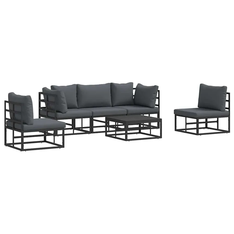 Ensemble de canapé de jardin avec coussin 6 pcs Noir Aluminium - 2