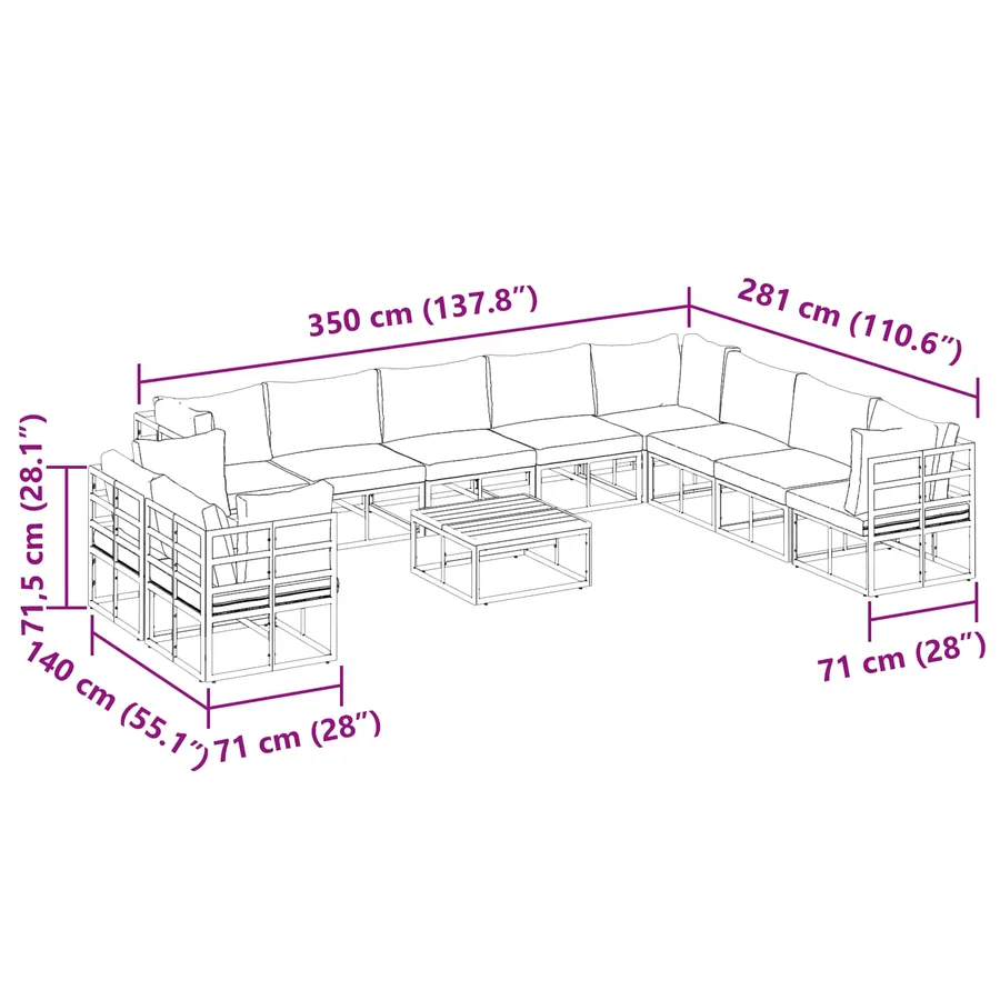 Ensemble de canapé de jardin avec coussin 11 pcs Noir Aluminium - 14