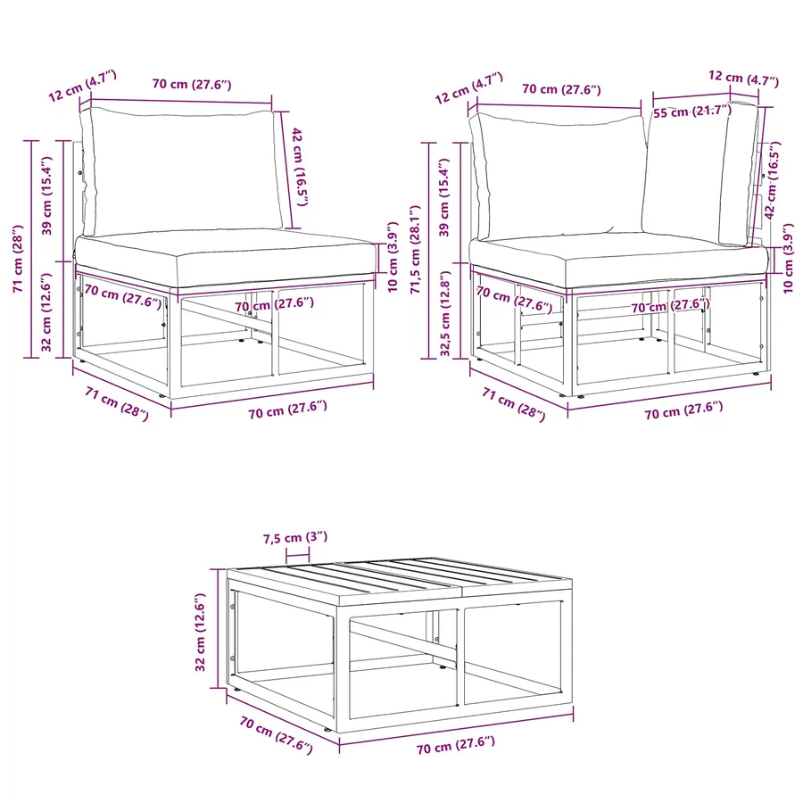 Ensemble de canapé de jardin avec coussin 11 pcs Noir Aluminium - 15