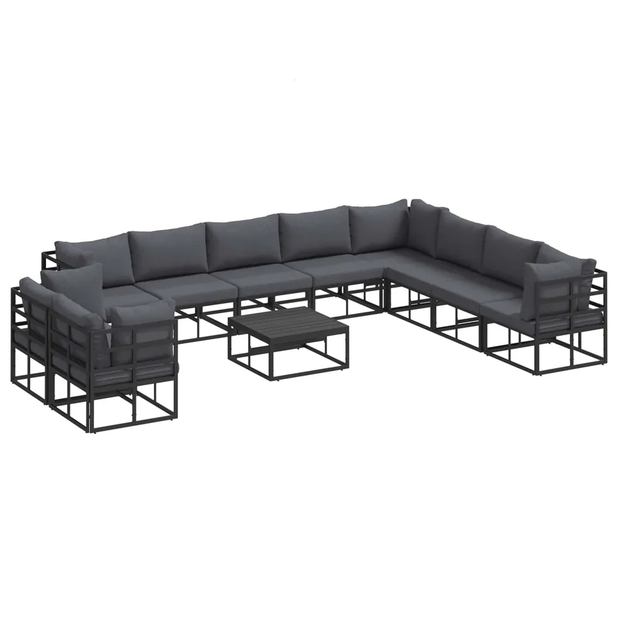 Ensemble de canapé de jardin avec coussin 11 pcs Noir Aluminium - 2