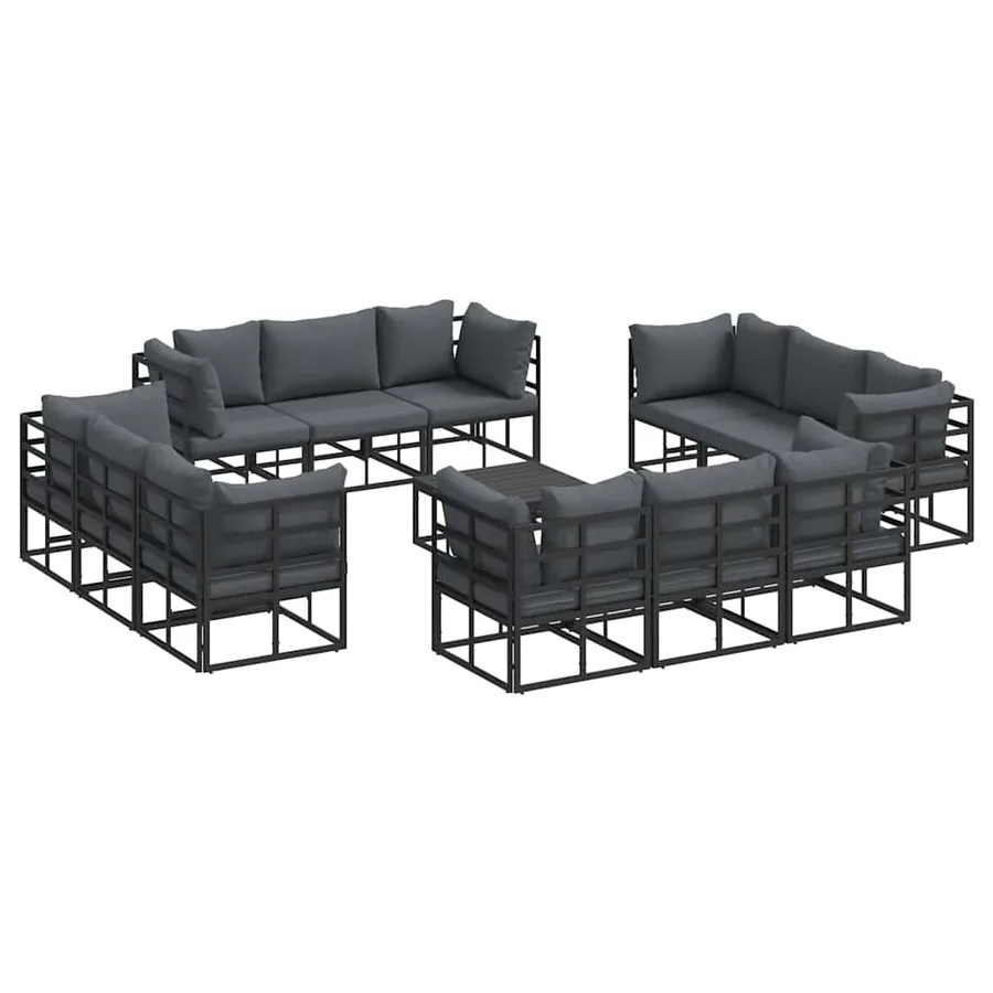 Ensemble de canapé de jardin 13 pcs Noir Métal - 2