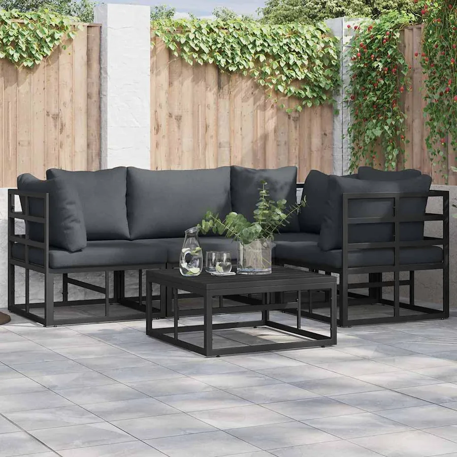 Ensemble de canapé de jardin avec coussin 4 pcs Noir Aluminium