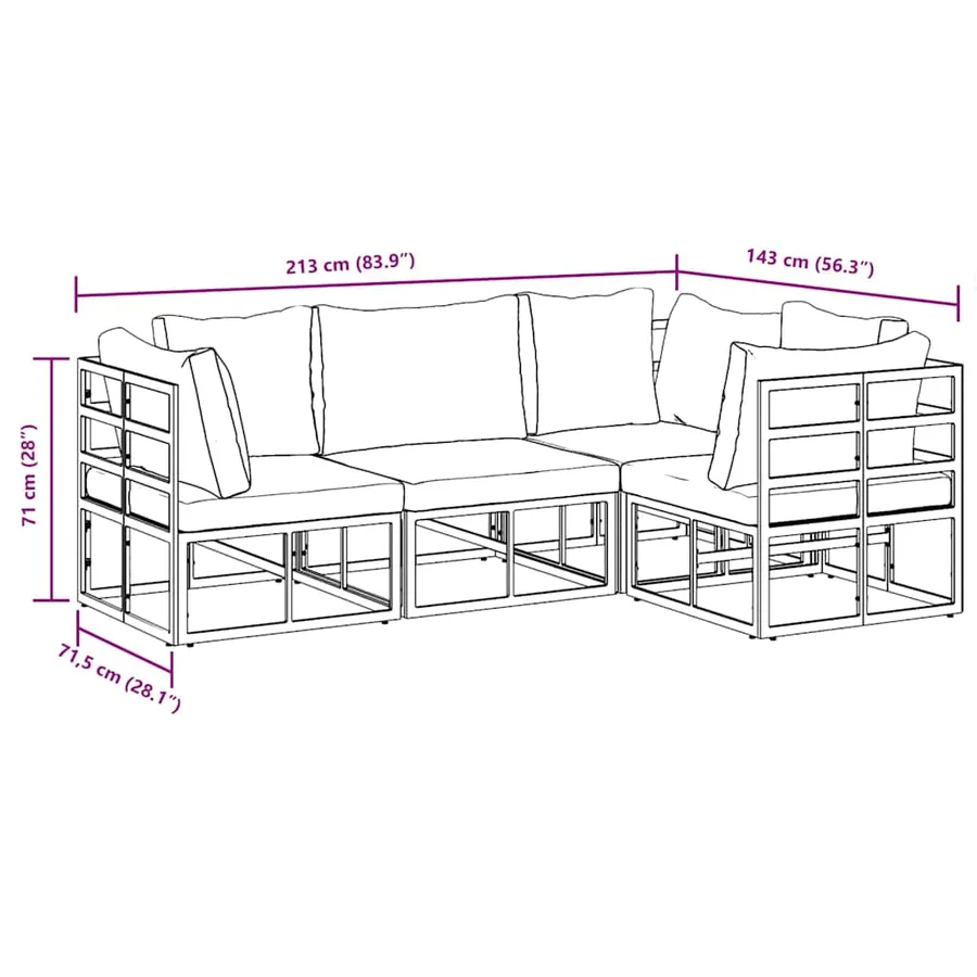 Ensemble de canapé de jardin avec coussin 4 pcs Noir Aluminium - 12