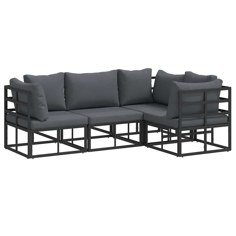 Ensemble de canapé de jardin avec coussin 4 pcs Noir Aluminium - 2