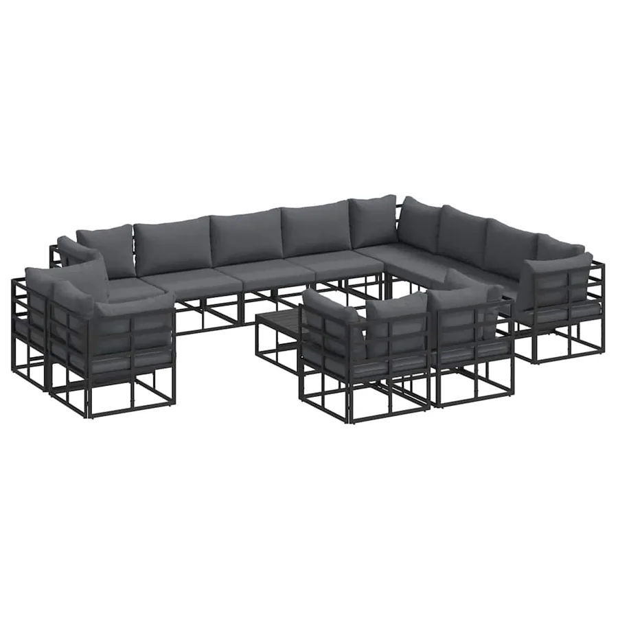 Ensemble de canapé de jardin avec coussin 13 pcs Noir Aluminium - 2