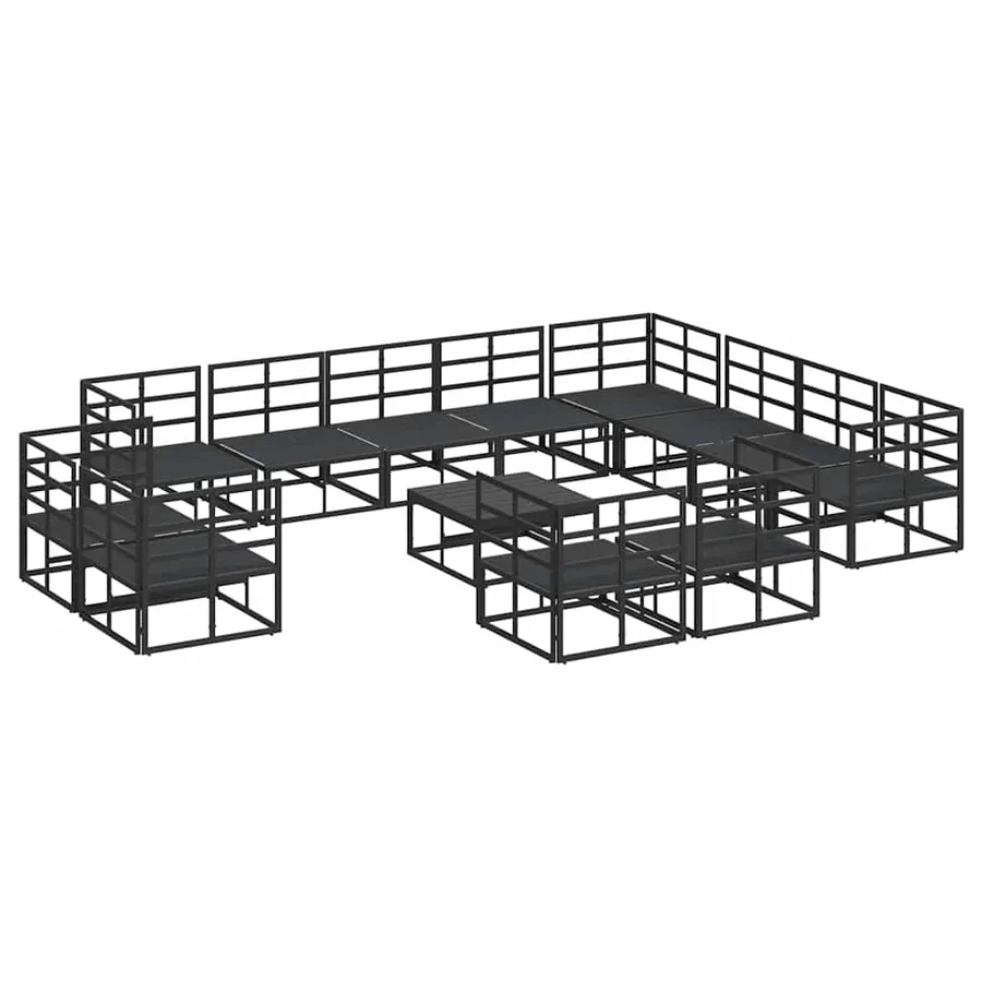 Ensemble de canapé de jardin avec coussin 13 pcs Noir Aluminium - 6