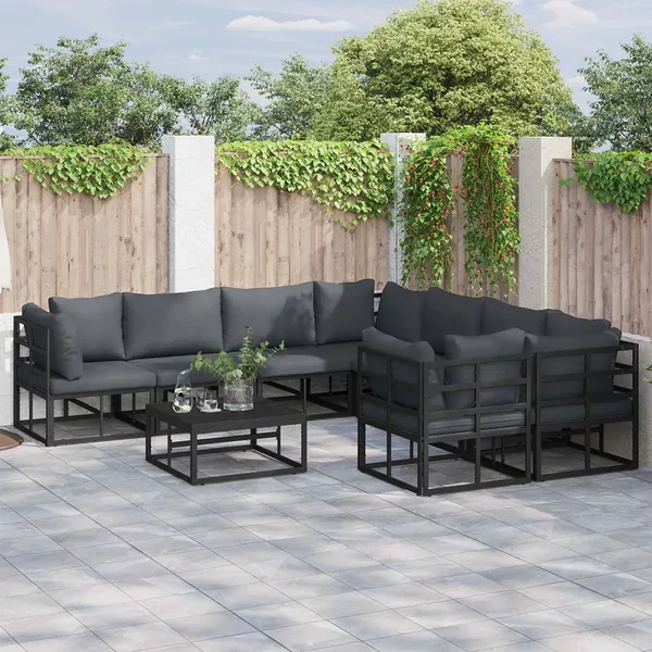 Ensemble de canapé de jardin avec coussin 9 pcs Noir Acier