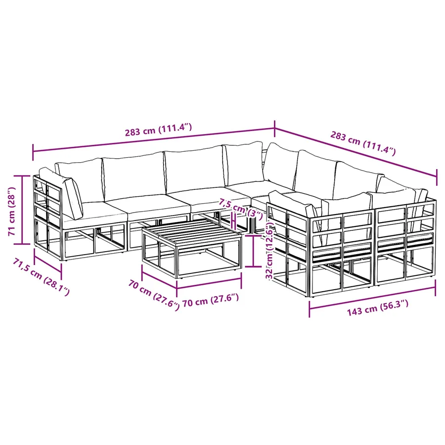 Ensemble de canapé de jardin avec coussin 9 pcs Noir Acier - 14