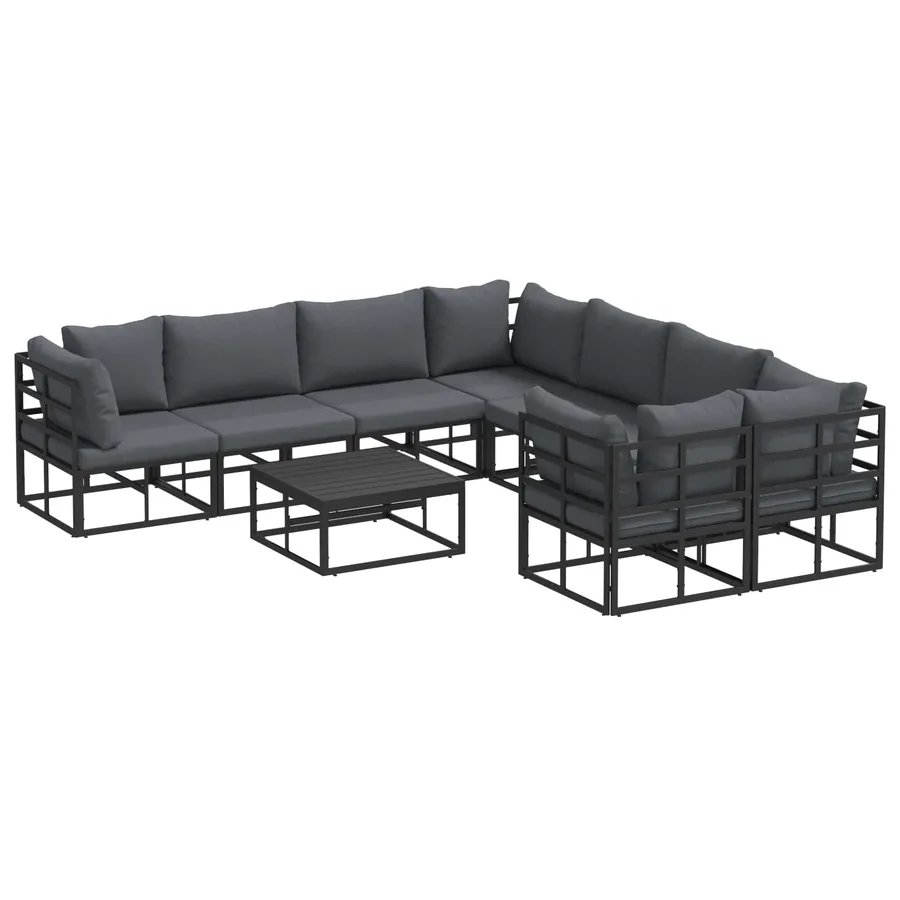 Ensemble de canapé de jardin avec coussin 9 pcs Noir Acier - 2
