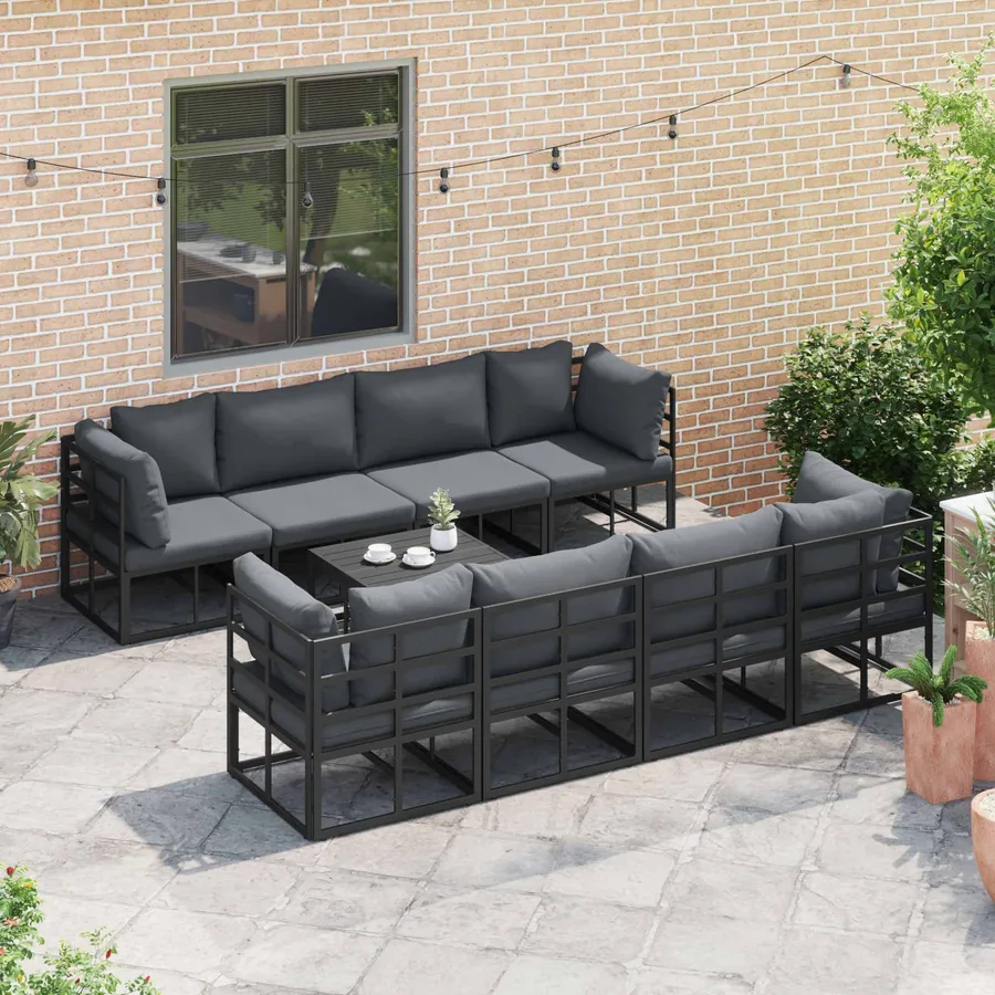 Ensemble de canapé de jardin avec coussin 9 pcs Noir Acier - 5
