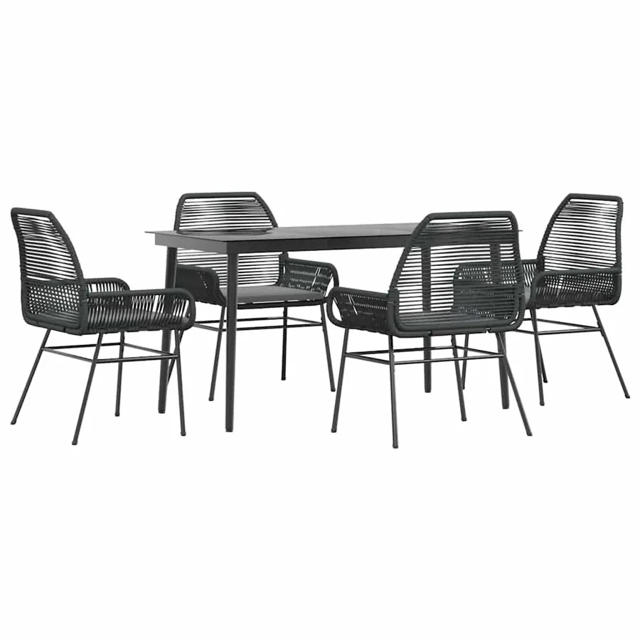Ensemble à manger de jardin et coussins 5 pcs noir rotin verre - 2